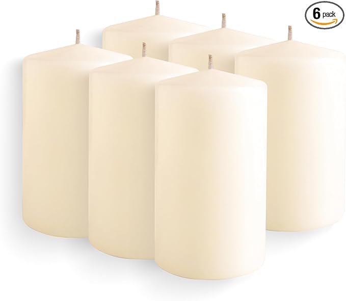 Simply Soson Ivory Pillar Candles - Set of 6, 2.5x4 Inch, Emergency & Tall, Unscented Wax Candles