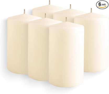 Simply Soson Ivory Pillar Candles - Set of 6, 2.5x4 Inch, Emergency & Tall, Unscented Wax Candles