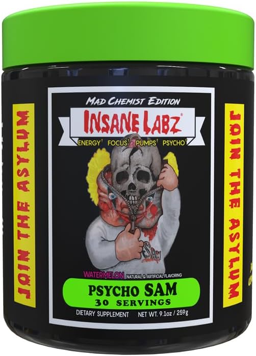 Insane Labz Psycho Sam, High Stimulant Pre Workout Powder, 30 Srvgs (30 Servings (Pack of 1)