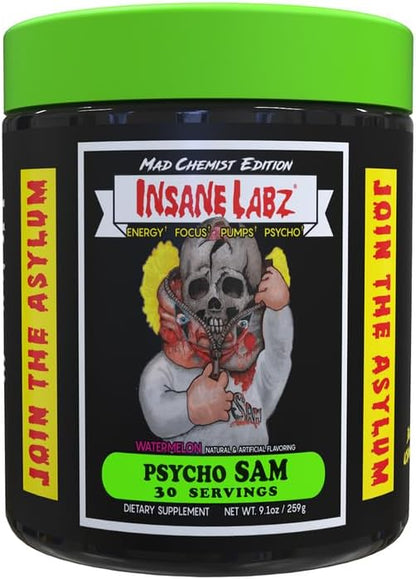 Insane Labz Psycho Sam, High Stimulant Pre Workout Powder, 30 Srvgs (30 Servings (Pack of 1)