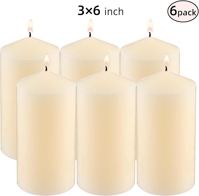 3×6 Ivory Pillar Candles Set of 6 Unscented Handpoured Weddings, Home Decoration, Restaurants, Spa