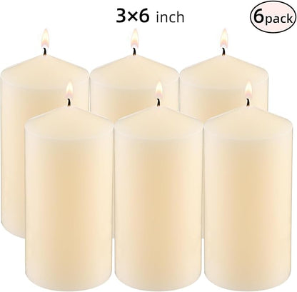 3×6 Ivory Pillar Candles Set of 6 Unscented Handpoured Weddings, Home Decoration, Restaurants, Spa