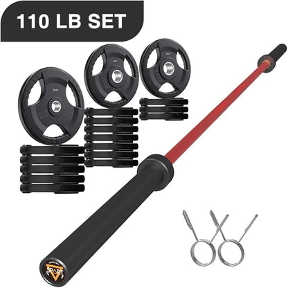 7FT Olympic Barbell Bar with Weight Plate Set Combo, Solid Olympic Bar with Bearings, 700Lbs