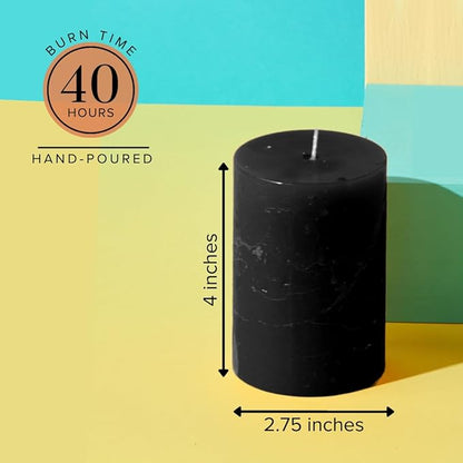 Simply Soson 3x4 inch Black Pillar Candles Set of 3, Rustic Texture, Unscented Black Candles