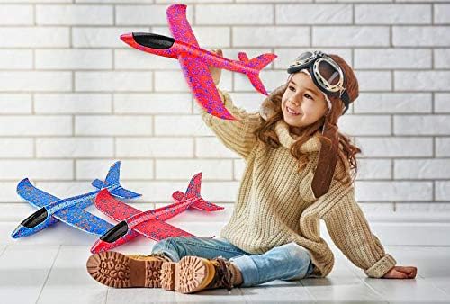 BooTaa 2 Pack Airplane Toys, 17.5" Large Throwing Foam Plane, 2 Flight Mode Glider, Flying Toy for