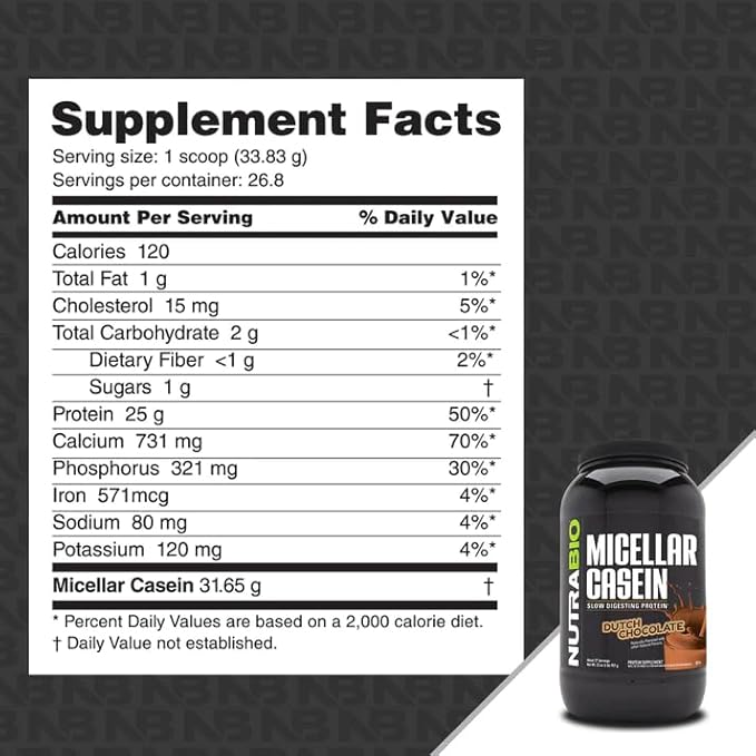 NutraBio Casein Protein Powder, Micellar Casien Powder, 25g Slow Digesting Protein, Helps Keep You