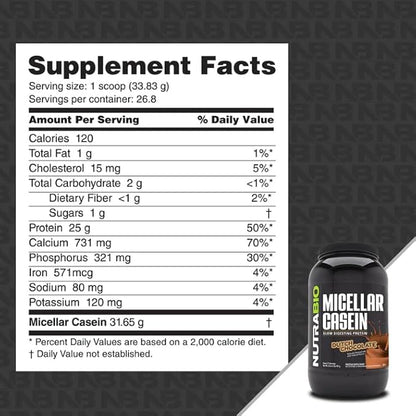 NutraBio Casein Protein Powder, Micellar Casien Powder, 25g Slow Digesting Protein, Helps Keep You
