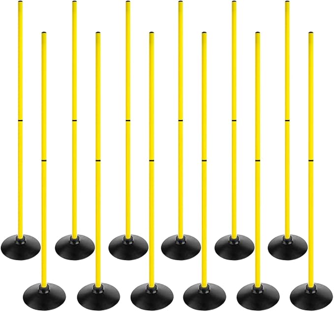 6FT Soccer Agility Poles with Rubber Base Detachable Speed Agility Stick Slalom Speed Training Pole