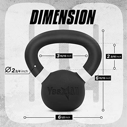 Yes4All Kettlebell, Heavy Duty Powder Coated Cast Iron Kettlebells, Non-Slip Handle & Flat Bottom