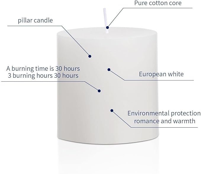 3×3 White Pillar Candles Set of 3 Unscented Handpoured Weddings, Home Decoration, Restaurants, Spa