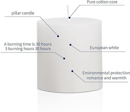 3×3 White Pillar Candles Set of 3 Unscented Handpoured Weddings, Home Decoration, Restaurants, Spa