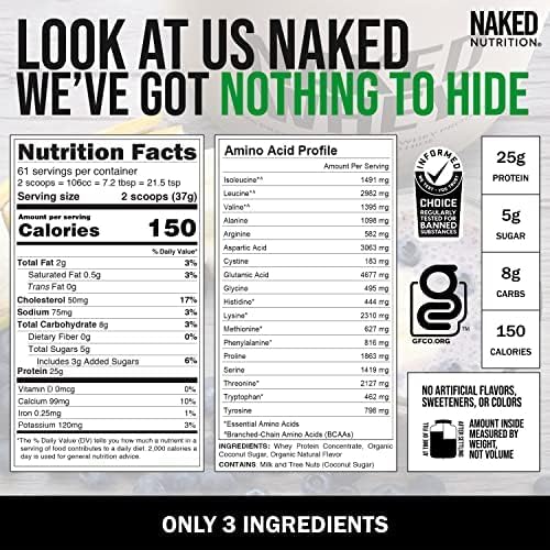 NAKED Vanilla Whey Protein Powder - All Natural Grass Fed Whey Protein Powder, Vanilla Flavor