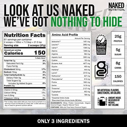 NAKED Vanilla Whey Protein Powder - All Natural Grass Fed Whey Protein Powder, Vanilla Flavor