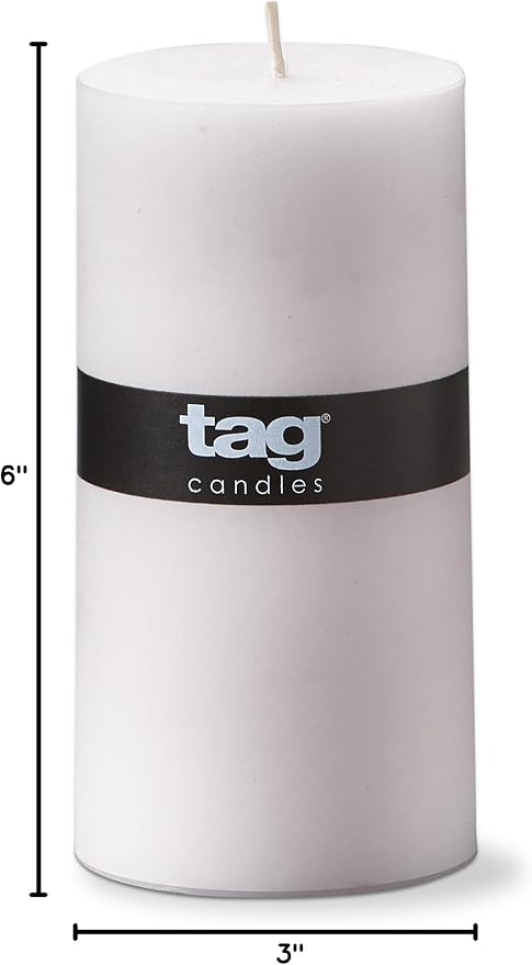 TAG Chapel 3X6 White Pillar Paraffin Wax Candle Unscented Drip-Free Long Burning 85 Hours for Home