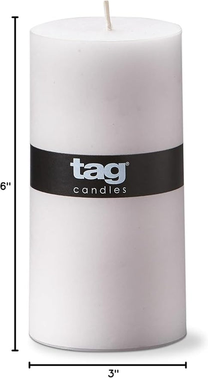 TAG Chapel 3X6 White Pillar Paraffin Wax Candle Unscented Drip-Free Long Burning 85 Hours for Home