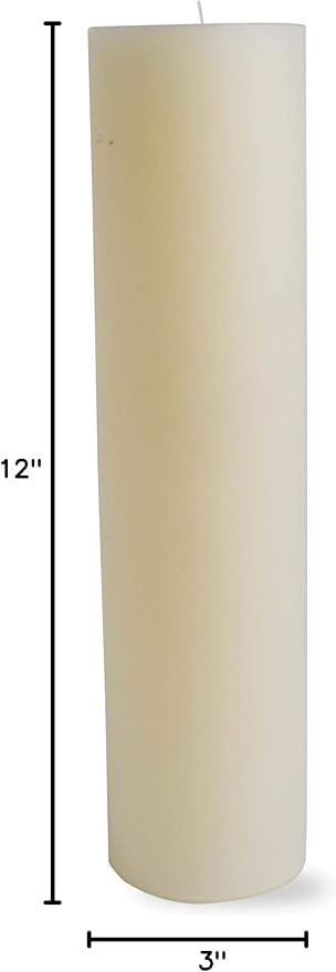 TAG Chapel 3X12 Ivory Pillar Paraffin Wax Candle Unscented Drip-Free Long Burning 175 Hours for