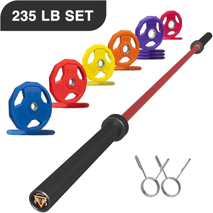 7FT Olympic Barbell Bar with Weight Plate Set Combo, Solid Olympic Bar with Bearings, 700Lbs