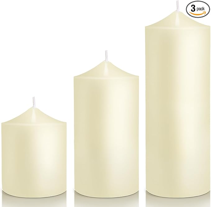 Pillar Candles 3 x 4, 6, and 8 inches, Large Handmade Candles Set of 3, Ivory Decorative Candles