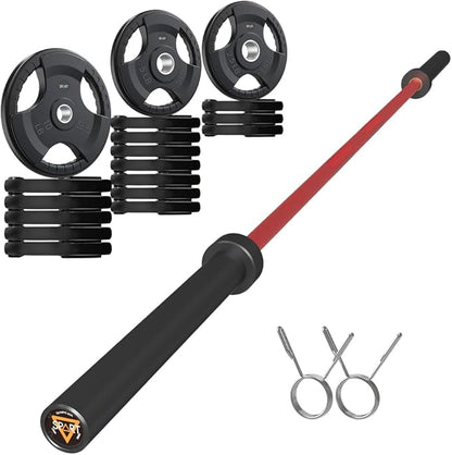 7FT Olympic Barbell Bar with Weight Plate Set Combo, Solid Olympic Bar with Bearings, 700Lbs