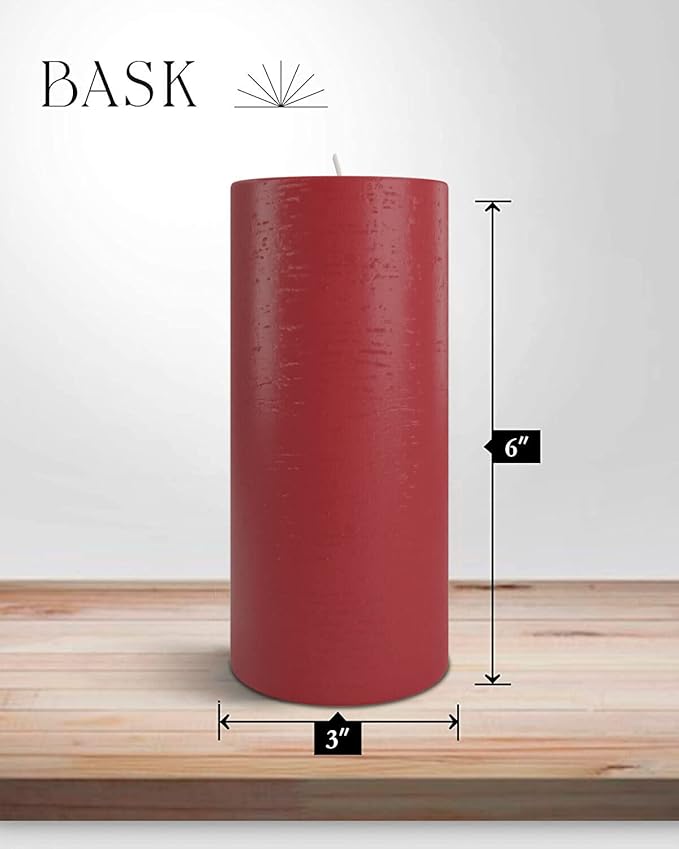Mottled Pillar Candles by Bask - Set of 6-3" x 6" Dripless Unscented Holiday Candles in Cranberry