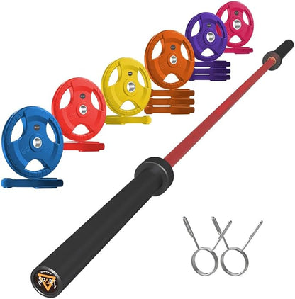 7FT Olympic Barbell Bar with Weight Plate Set Combo, Solid Olympic Bar with Bearings, 700Lbs