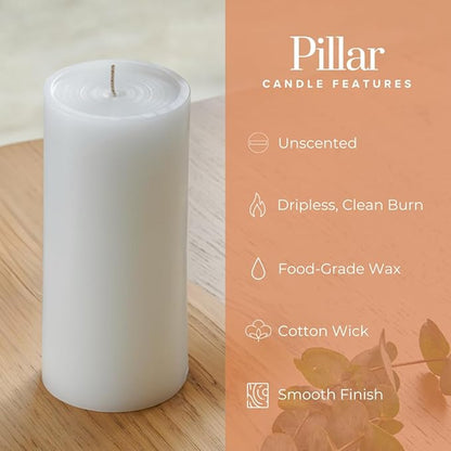 Simply Soson 3x6 inch White Pillar Candles Set of 6, Smooth Texture, Unscented White Candles