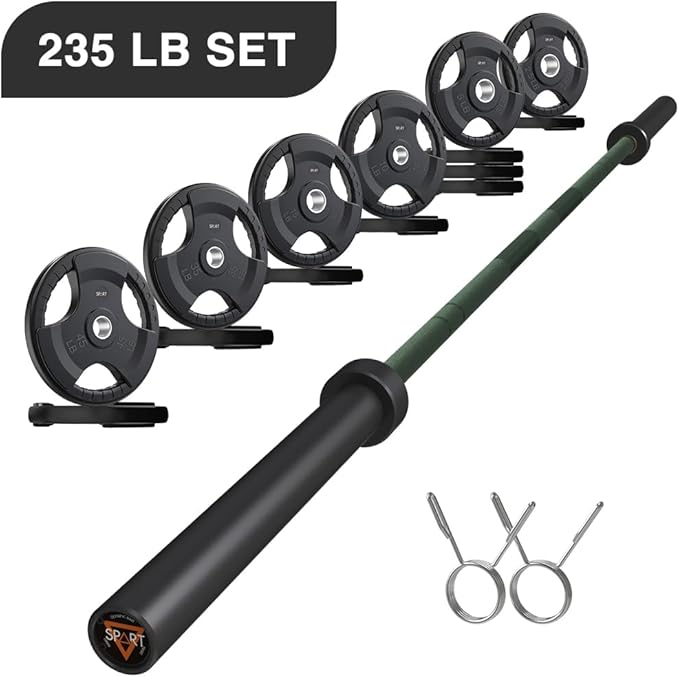 7FT Olympic Barbell Bar with Weight Plate Set Combo, Solid Olympic Bar with Bearings, 700Lbs