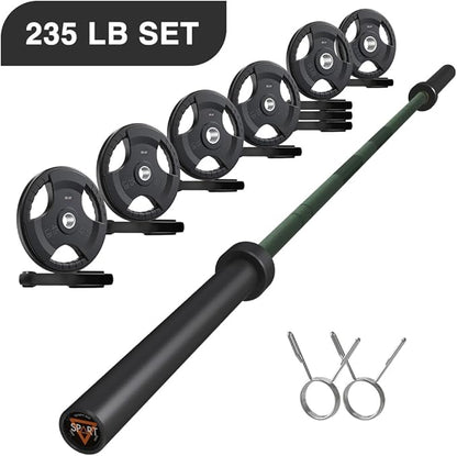 7FT Olympic Barbell Bar with Weight Plate Set Combo, Solid Olympic Bar with Bearings, 700Lbs
