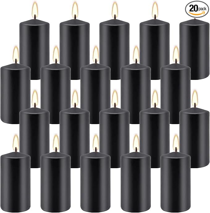 2"x4" High Black Pillar Candles, Set of 20 Unscented. Bulk Buy. Ideal for Halloween, Wedding
