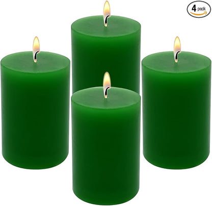 4 Packs 2x3 Inch Green Pillar Candles Small 24 Hours Unscented Dripless Cylinder Colored Candles