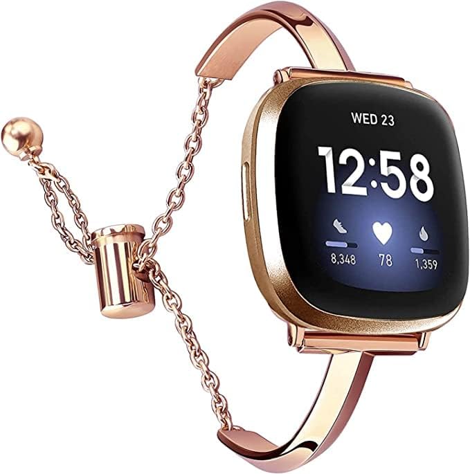 Silm Band Compatible with Fitbit Versa 4/Fitbit Sense 2 Band Cute Women, Bling Jewelry Metal Strap