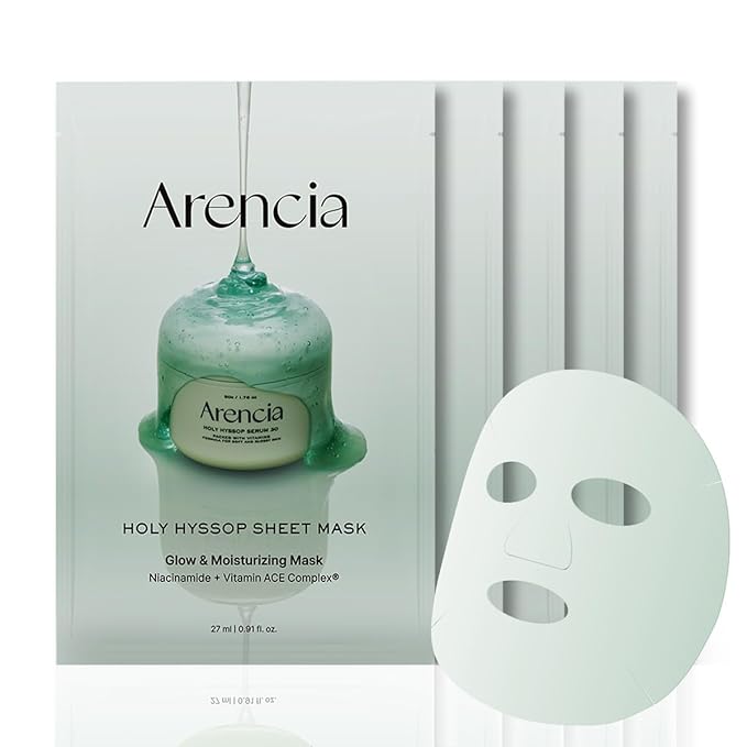 Hyssop Glow Sheet Mask, 5 Pack, Hydrating, Glowing, Boosting, Repairing for younger looking skin
