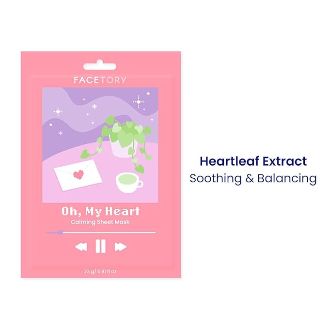 FACETORY K Beauty Face Mask Skin Care - CALMING Sheet Mask for ACNE-PRONE Skin with Heartleaf