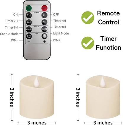 3x3 Flickering Flameless Candles Set of 2,3 inch Real Wax LED 600 Hours Battery Candles with Timer