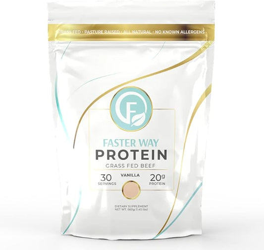 Faster Way - Protein Powder - Hydrolyzed Grass Fed Beef - 20g of Protein Per Serving - Muscle