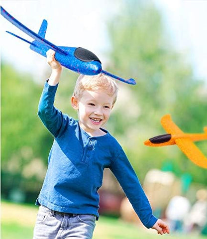 BooTaa 2 Pack Airplane Toys, 17.5" Large Throwing Foam Plane, 2 Flight Mode Glider, Flying Toy for