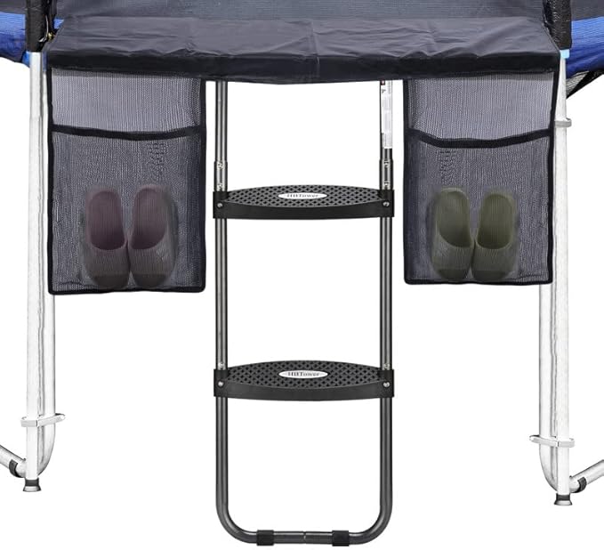 HBTower Trampoline Ladder, 2 Steps with Wide Steps, Trampoline Storage Bag, Universal Hook, 220 lbs