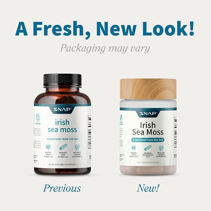 Snap Supplements Irish Sea Moss Capsules with Bladderwrack, Burdock Root & Iodine ??Supports