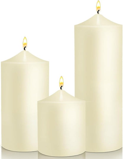 Pillar Candles 3 x 4, 6, and 8 inches, Large Handmade Candles Set of 3, Ivory Decorative Candles