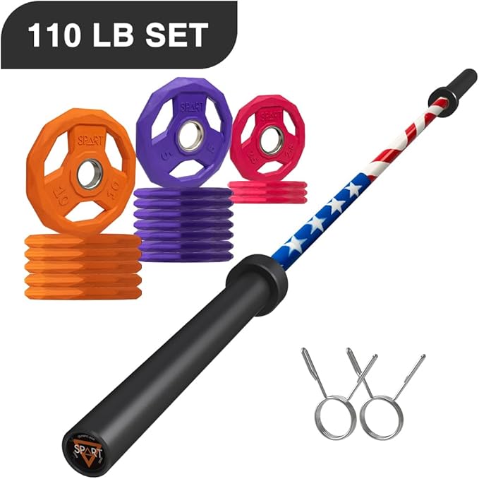 7FT Olympic Barbell Bar with Weight Plate Set Combo, Solid Olympic Bar with Bearings, 700Lbs