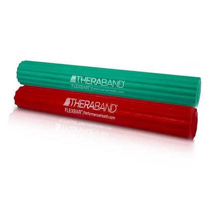 THERABAND FlexBar, 2 Pack, Red, Green, Therapy Twist Bar, Hand & Wrist Strength, Tennis & Golfer's