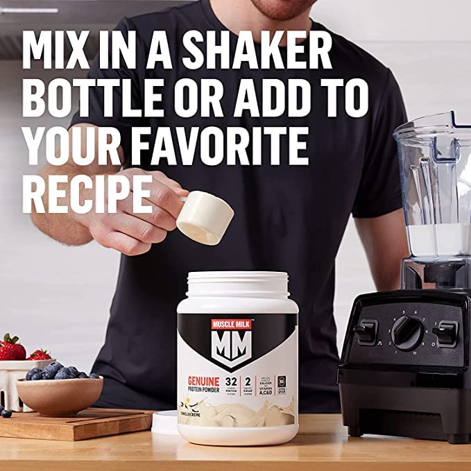 Muscle Milk Genuine Protein Powder, Chocolate, 4.94 Pound, 32 Servings, 32g Protein, 2g Sugar