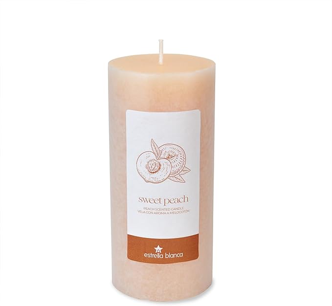 Peach Scented Light Orange Pillar Candles, 3x6 Inch Set of 3, Long Lasting Fall Candles for Home