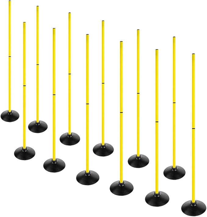 6FT Soccer Agility Poles with Rubber Base Detachable Speed Agility Stick Slalom Speed Training Pole