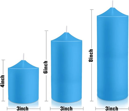 Pillar Candles 3 x 4, 6, and 8 inches, Large Handmade Candles Set of 3, Blue Decorative Candles for