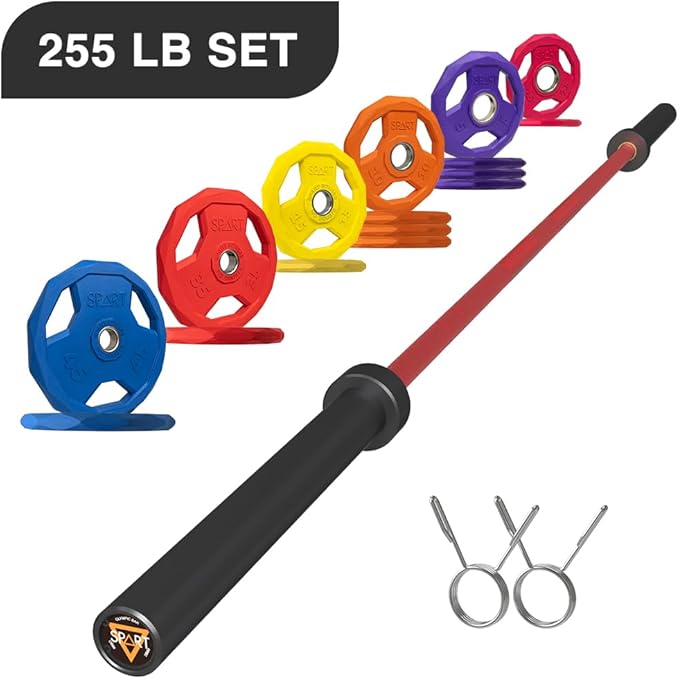 7FT Olympic Barbell Bar with Weight Plate Set Combo, Solid Olympic Bar with Bearings, 700Lbs
