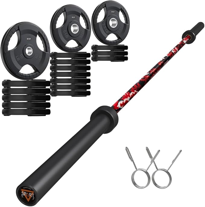 7FT Olympic Barbell Bar with Weight Plate Set Combo, Solid Olympic Bar with Bearings, 700Lbs