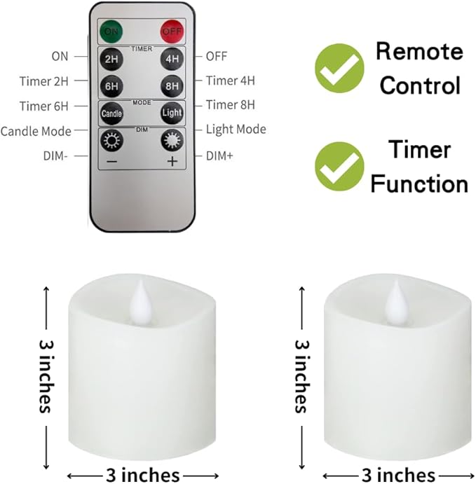 3x3 Flickering Flameless Candles Set of 2,3 inch Real Wax LED 600 Hours Battery Candles with Timer