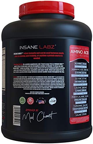 Insane Labz Insane Whey,100% Muscle Building Whey Protein, Post Workout, BCAA Amino Profile, Mass