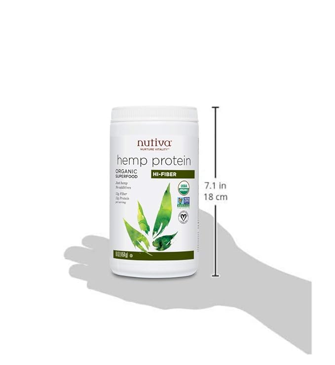 Nutiva USDA Organic Cold-Pressed Hemp Seed Plant Protein Powder, 16 Ounce, Fiber Plus with